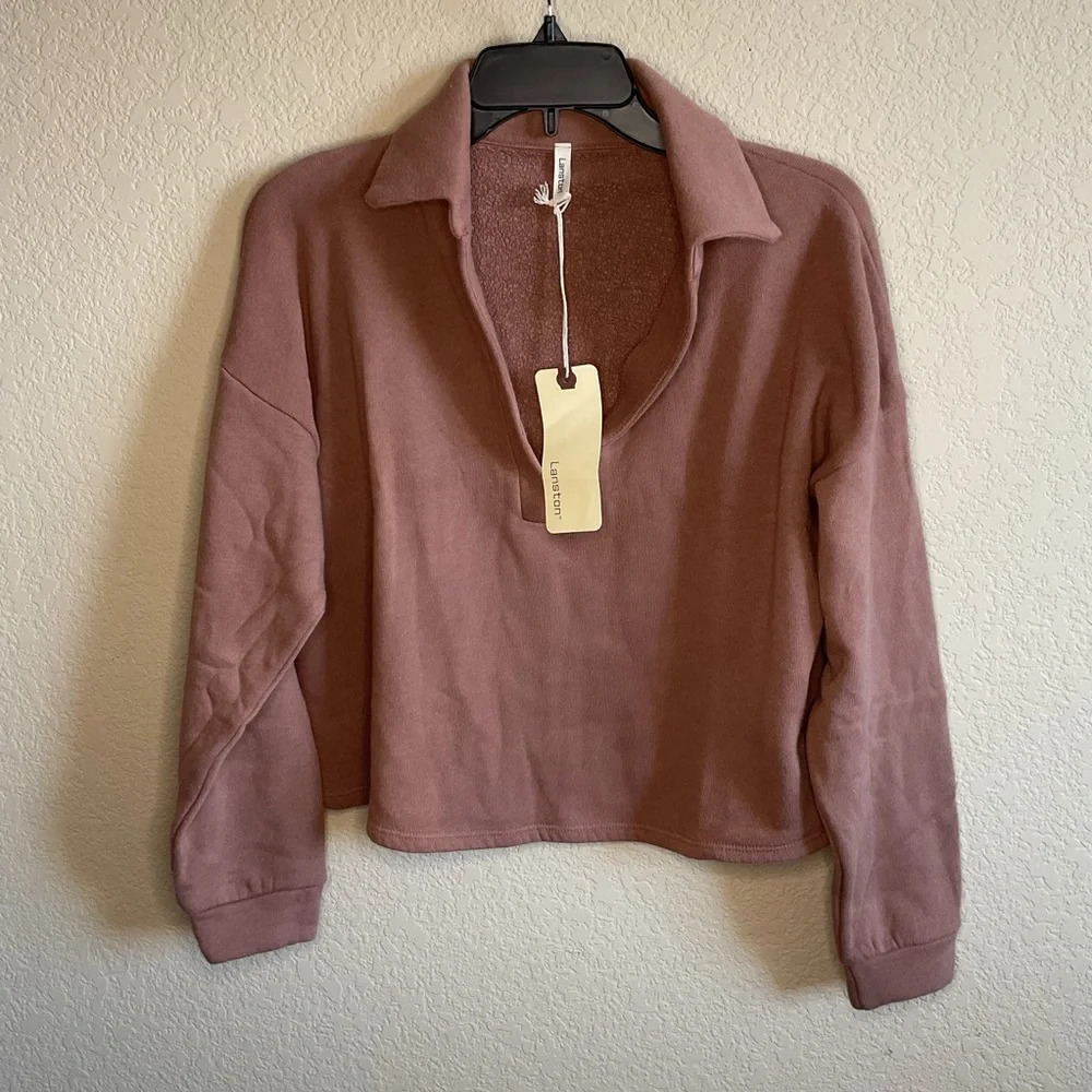 NWT Lanston Revolve Womens Longsleeve Cropped Pullover Sweatshirt Size XS‎